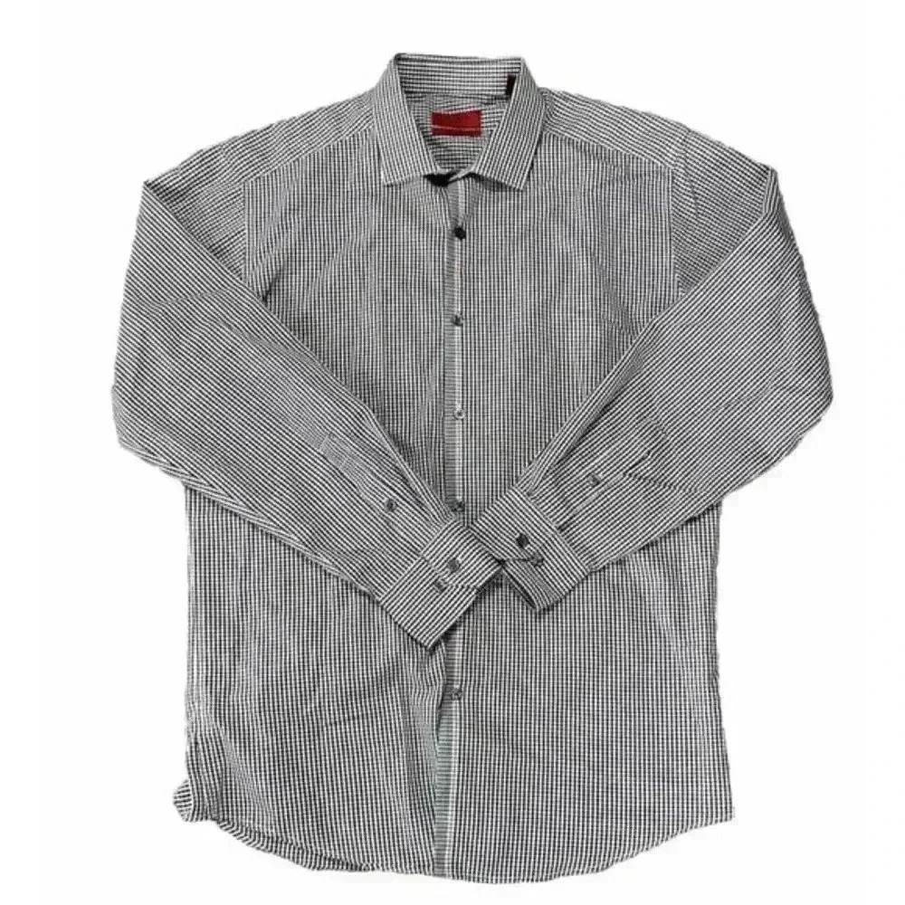Alfani Fitted Performance Mens Button Shirt Med Plaid Long Sleeve Cotton…